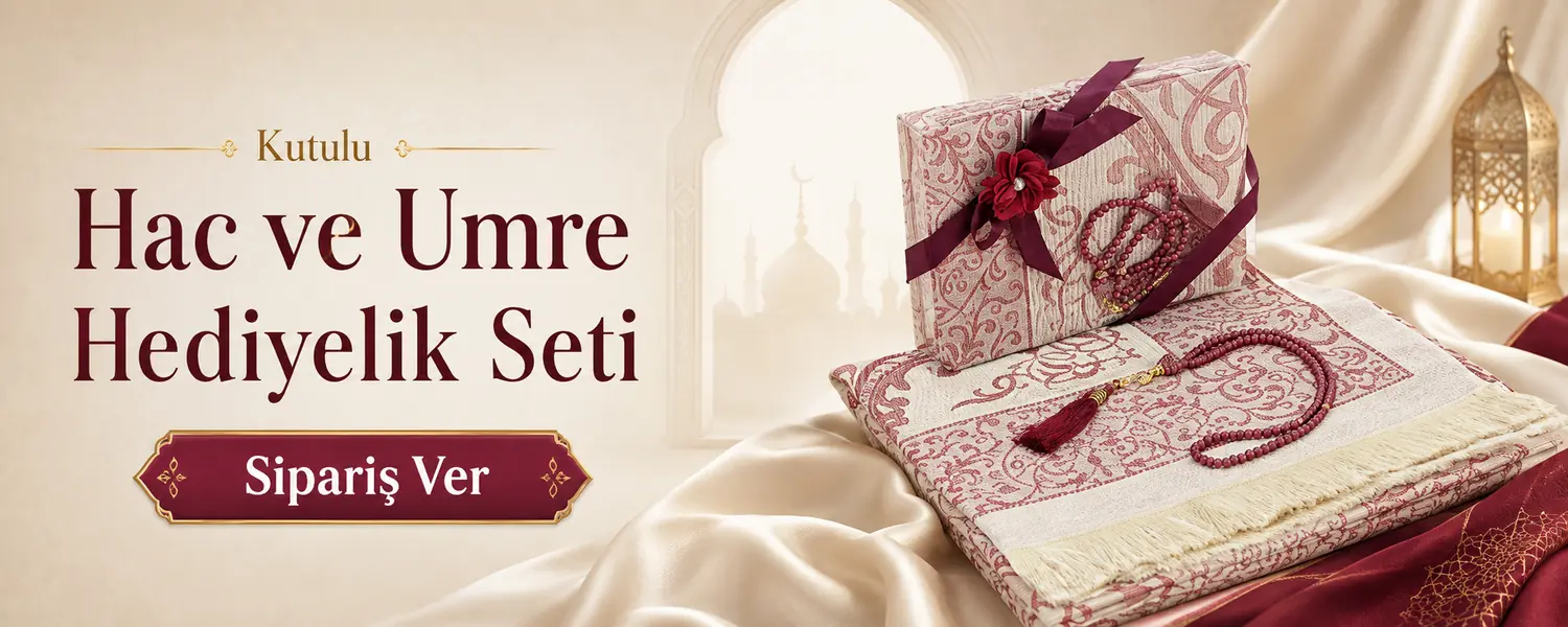 Gri Kadife Seccade Seti - Yasin-i Şerif ve İnci Tesbihli
