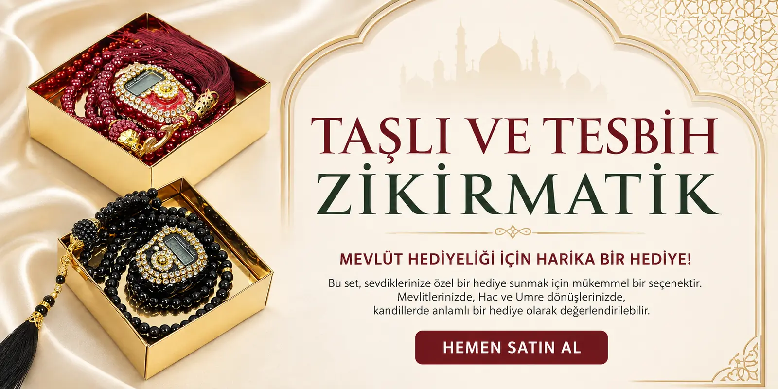Lüks Kutulu Tesbih ve Taşlı Zikirmatik Seti