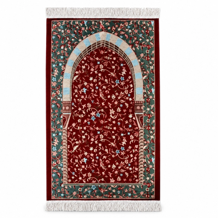 Çiçek Desenli Lüks Saçaklı Şönil Seccade 70x115