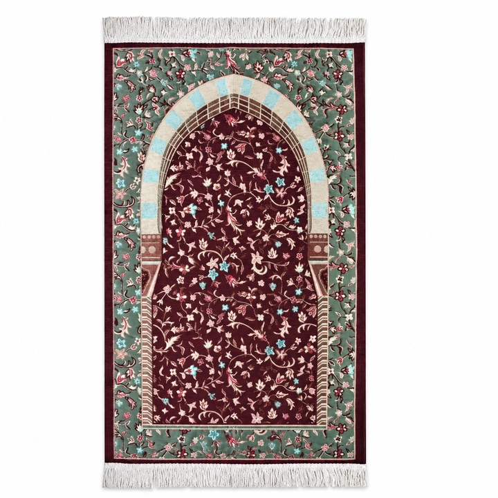 Çiçek Desenli Lüks Saçaklı Şönil Seccade 70x115