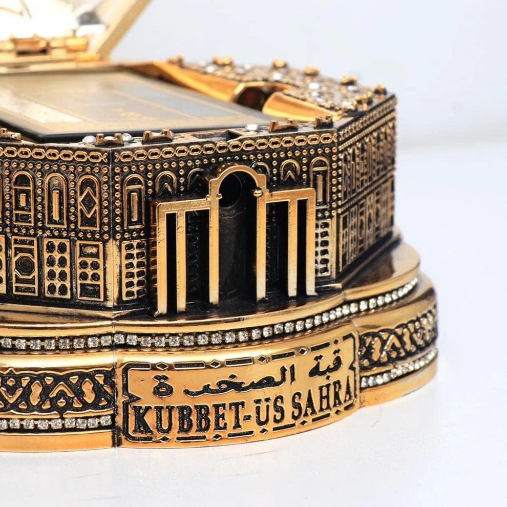 Gold Zirkon Taşlı Kuran Kabı ve Biblo Seti