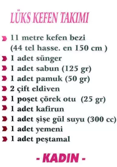 Bayan Kefen Takımı Cenaze Levazımatı Seti (1.5 x 11 Metre)