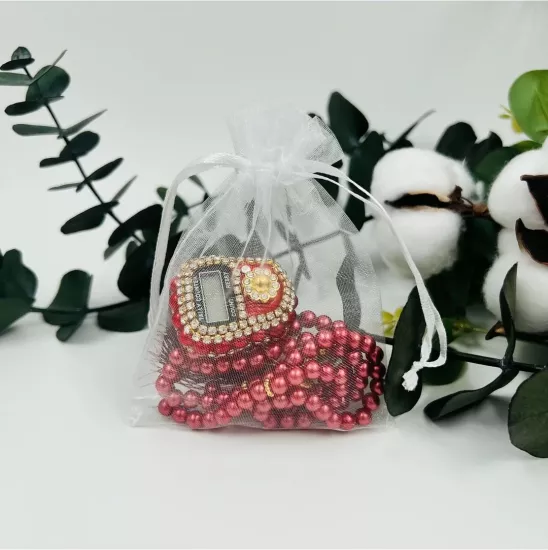 Hediyelik İnci Tesbih ve Taşlı Zikirmatik Seti - Toptan Mevlid ve Umre Hediyesi