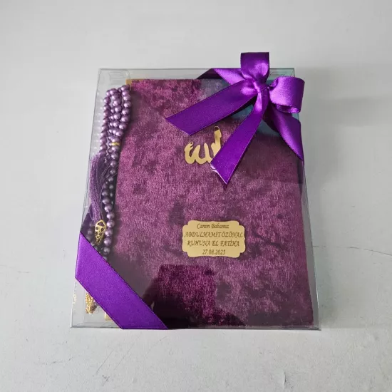 İsme Özel Kutulu Kadife Yasin & Tesbih Seti