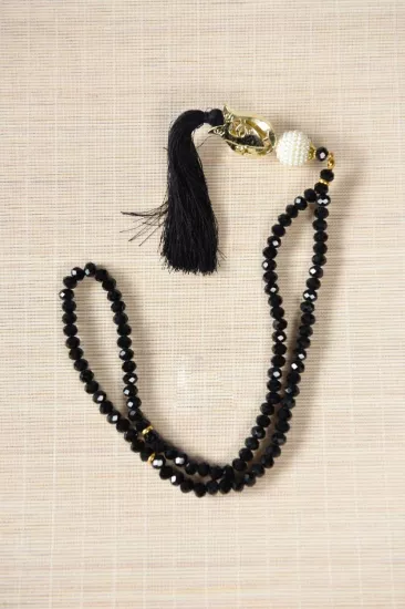 Siyah Kristal Tesbih 99’lu - Laleli Model | Klasik ve Parlak Namaz Tesbihi Hediye