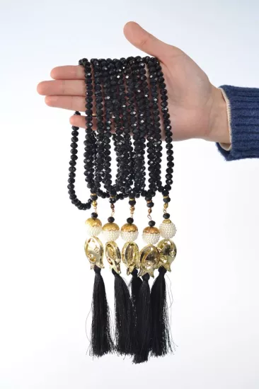 Siyah Kristal Tesbih 99’lu - Laleli Model | Klasik ve Parlak Namaz Tesbihi Hediye