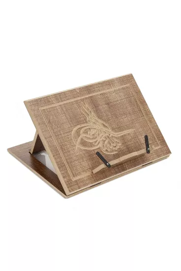 Masaüstü Kademeli Ahşap Rahle | Tuğra Desenli Ayarlanabilir Okuma Standı