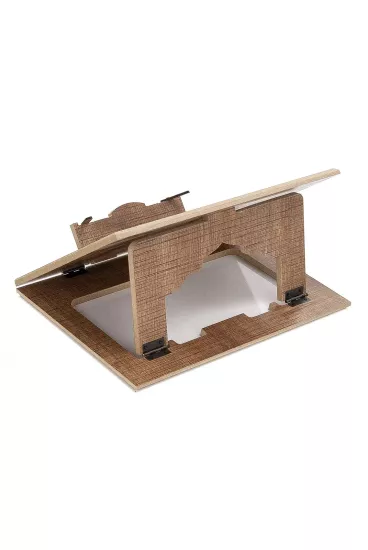 Masaüstü Kademeli Ahşap Rahle | Tuğra Desenli Ayarlanabilir Okuma Standı