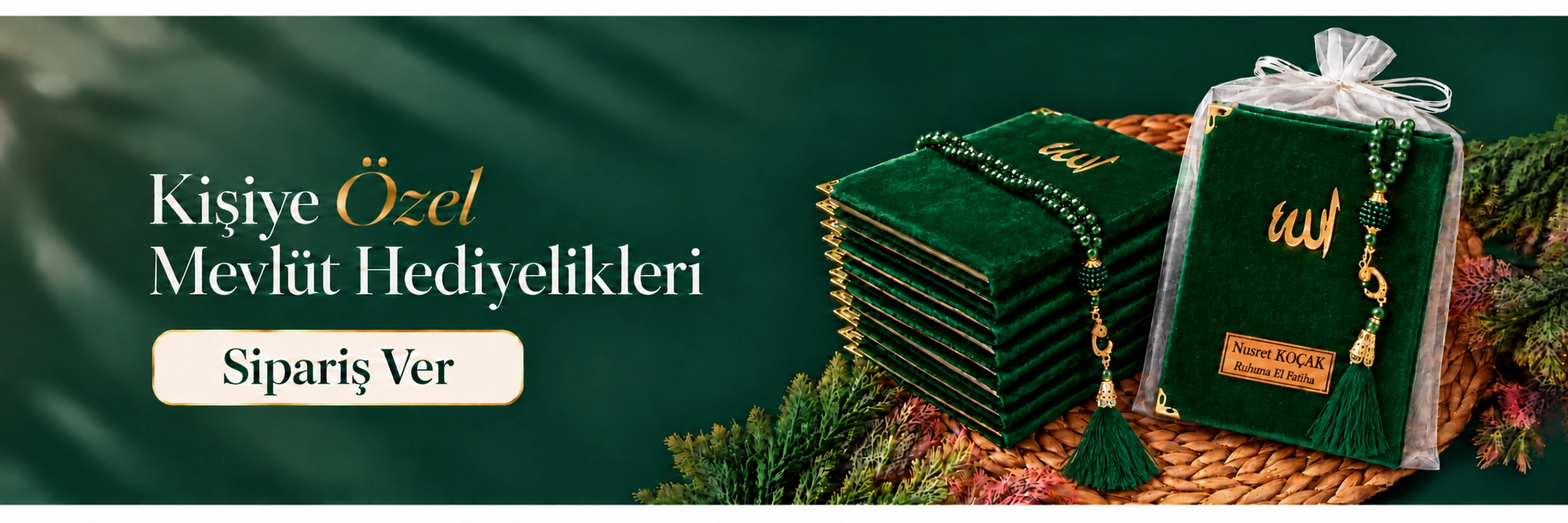Tül Keseli Kadife Yasin Seti - Yeşil